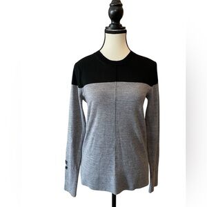 Club Monaco 100% Wool Black and Gray Crew Neck Sweater Size S visibly mended